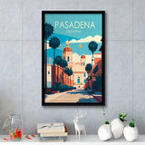 Pasadena California Retro Art Print, Large Canvas, Framed Canvas Print Wall Art Home Decor, Floating Frame