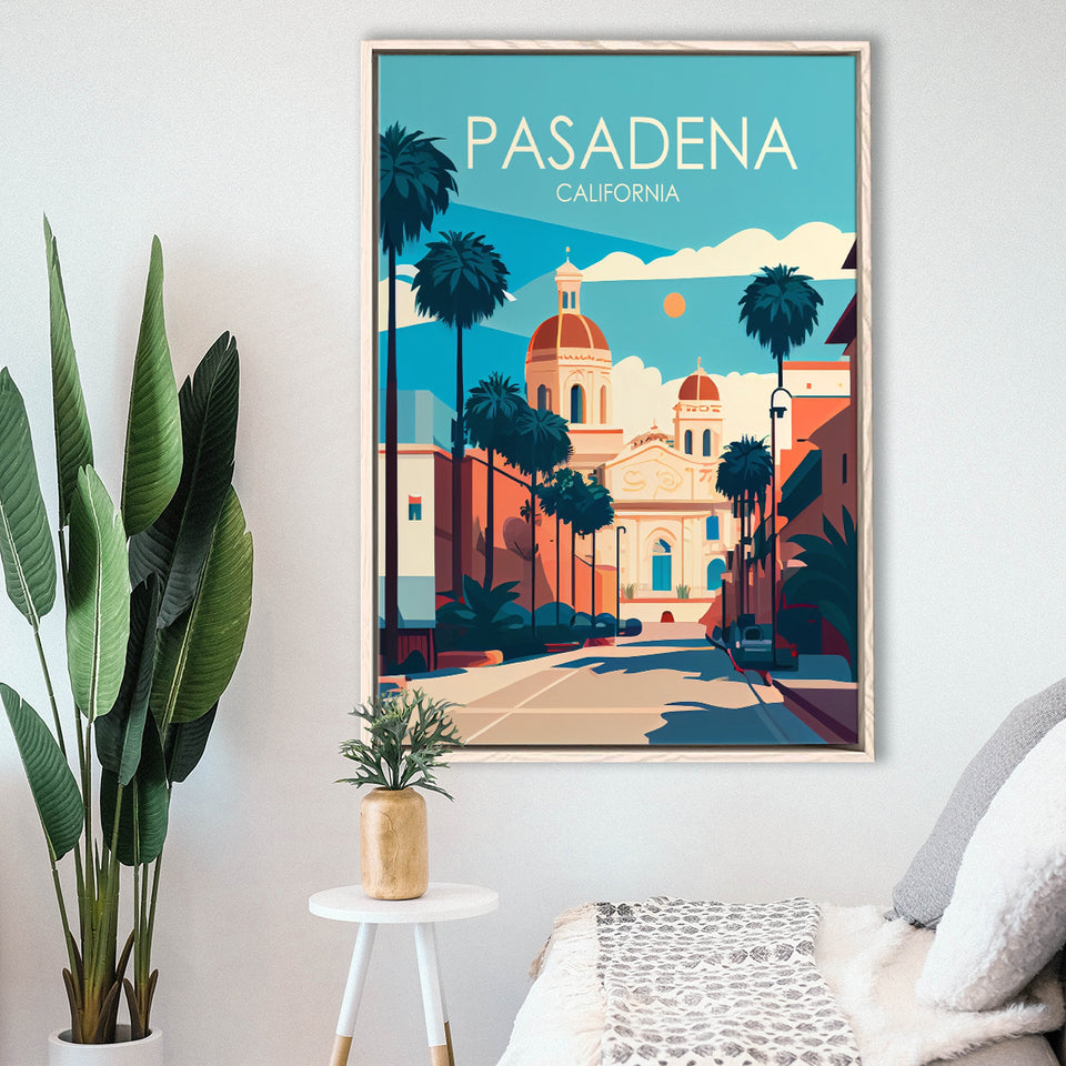 Pasadena California Retro Art Print, Large Canvas, Framed Canvas Print Wall Art Home Decor, Floating Frame