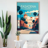 Pasadena California Retro Art Print, Large Canvas, Framed Canvas Print Wall Art Home Decor, Floating Frame