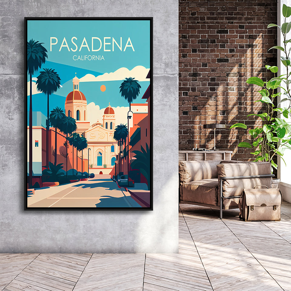 Pasadena California Retro Art Print, Large Canvas, Framed Canvas Print Wall Art Home Decor, Floating Frame