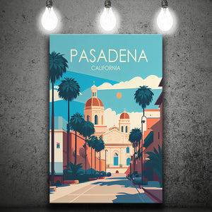 Pasadena California Retro Art Print ,City Art Print, Large Canvas, Canvas Print Wall Art Home Decor
