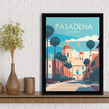 Pasadena California Retro Art Print, Large Canvas, Framed Canvas Print Wall Art Home Decor, Floating Frame