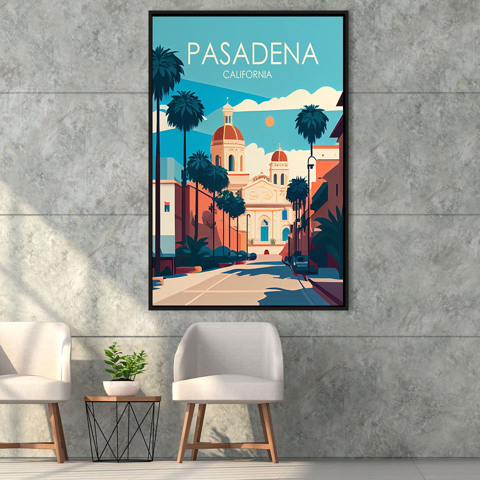 Pasadena California Retro Art Print, Large Canvas, Framed Canvas Print Wall Art Home Decor, Floating Frame