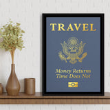 Passport Travel Money Returns Time Does Not Blue Gold Motivation Art Framed Canvas Prints Wall Art Decor - Painting Canvas,Painting Prints