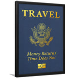Passport Travel Money Returns Time Does Not Blue Gold Motivation Art Framed Art Prints Wall Decor - Painting Prints,Wall Art,Framed Picture