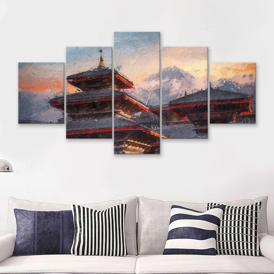 Patan Ancient City 5 Piece Canvas Prints Wall Art Decor - Painting Canvas, Multi Panels