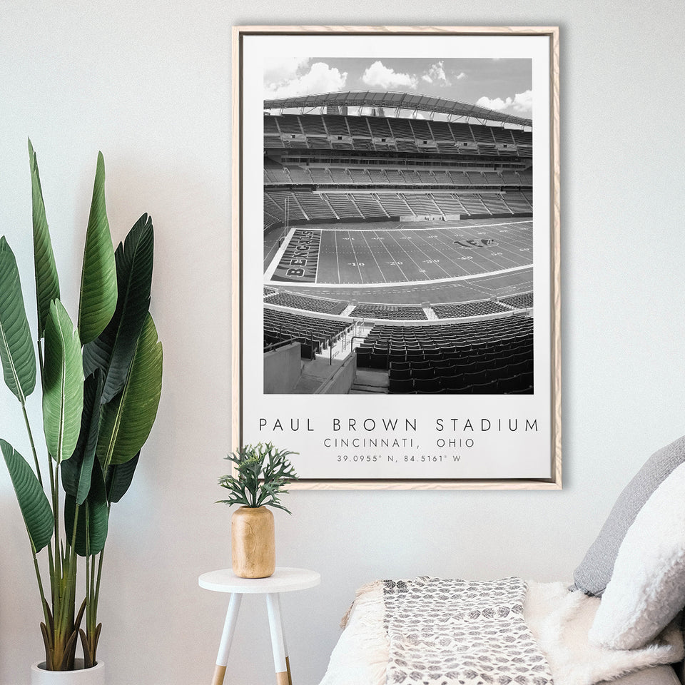 Paul Brown Stadium Cincinnati Bengals Black And White Art Framed Canvas Prints Wall Art Home Decor, Floating Frame