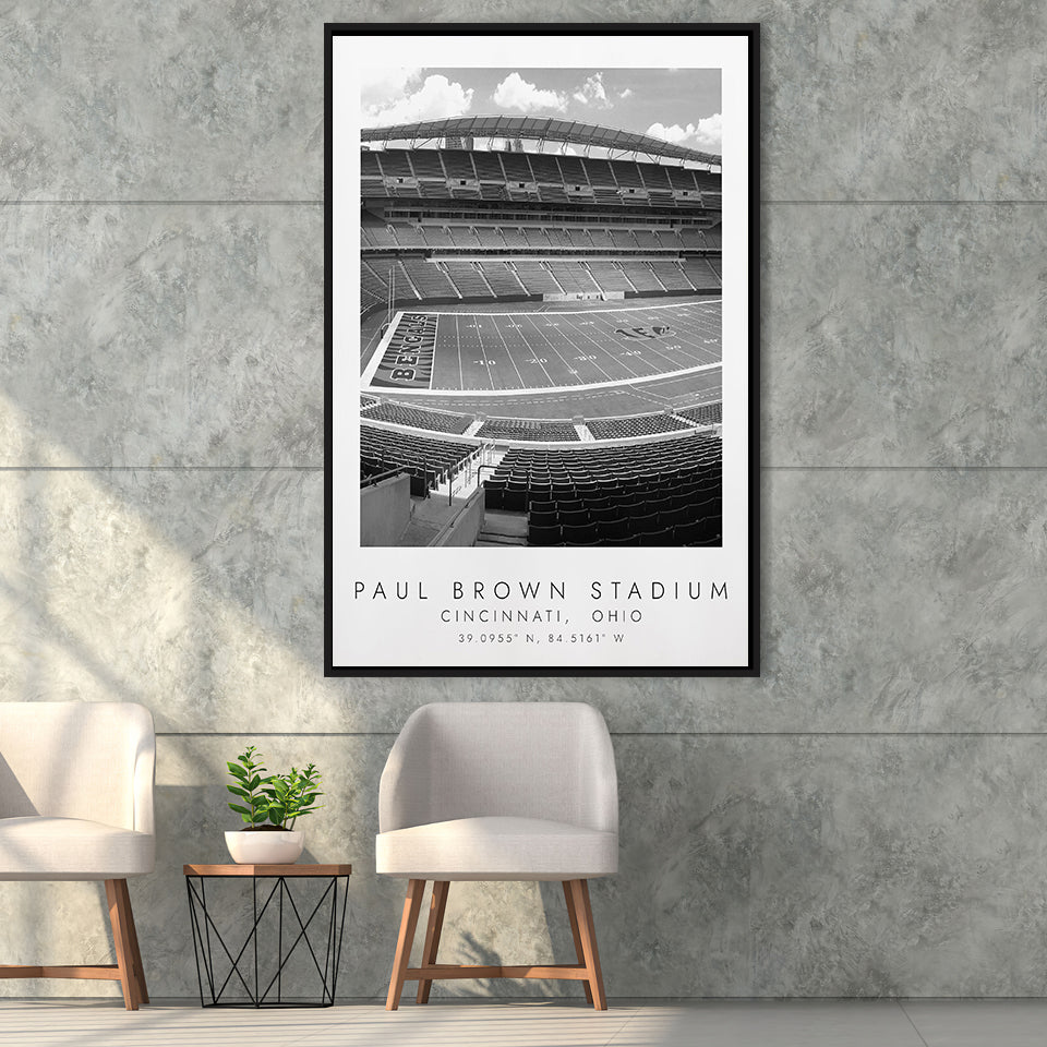 Paul Brown Stadium Cincinnati Bengals Black And White Art Framed Canvas Prints Wall Art Home Decor, Floating Frame