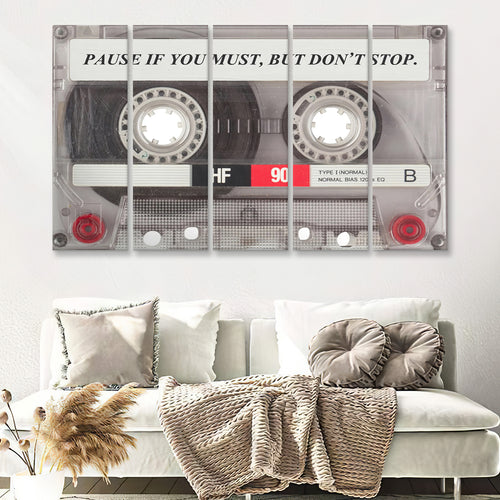 Pause If You Must Cassette Tape Motivational Inspirational Retro Art 5 Pieces B Canvas Prints Wall Art - Painting Canvas, Multi Panel