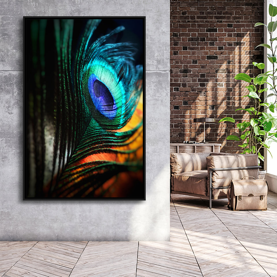 Peacock Feather, Peacock Art, Framed Canvas Prints Wall Art Home Decor,Floating Frame, Ready to Hang