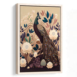 Peacock Retro Art Print, Large Canvas, Framed Canvas Print Wall Art Home Decor, Floating Frame