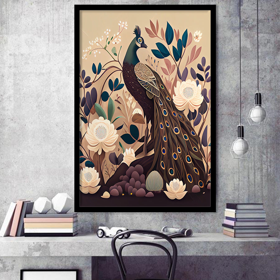 Peacock Retro Art Print, City Art Print, Framed Art Print Wall Art Home Decor, Framed Picture