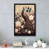 Peacock Retro Art Print, Large Canvas, Framed Canvas Print Wall Art Home Decor, Floating Frame