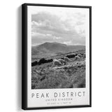 Peak District National Park Travel Art Black And White Decor Framed Canvas Prints Wall Art Home Decor, Floating Frame