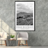 Peak District National Park Travel Art Black And White Decor Framed Canvas Prints Wall Art Home Decor, Floating Frame