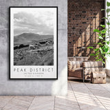 Peak District National Park Travel Art Black And White Decor Framed Canvas Prints Wall Art Home Decor, Floating Frame