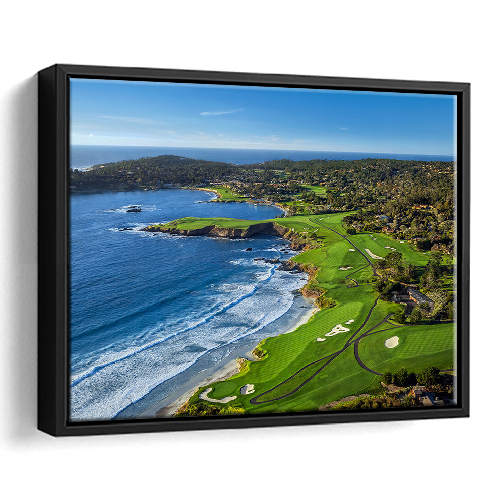 Pebble Beach Golf Links On A Clear Day Pebble Beach, California, Framed Canvas Prints Wall Art Decor, Floating Frame