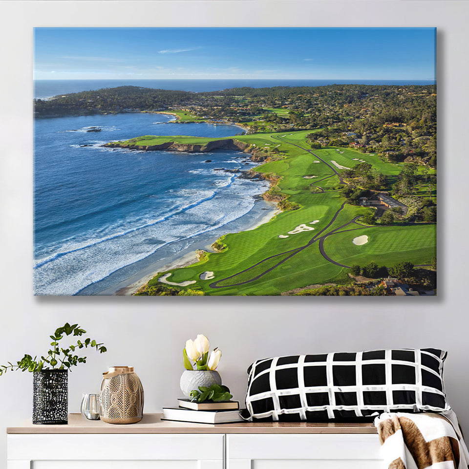 Pebble Beach Golf Links On A Clear Day Pebble Beach, California, Golf Art Print, Golf Lover, Canvas Prints Wall Art Decor