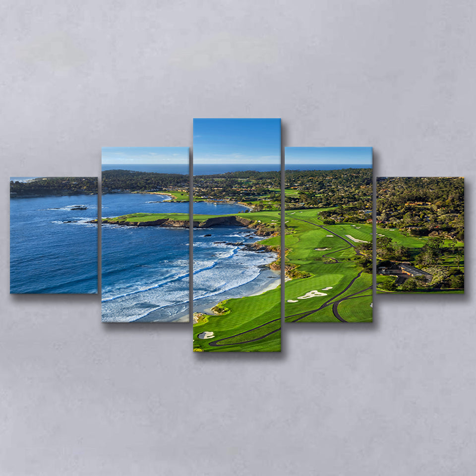 Pebble Beach Golf Links On A Clear Day Pebble Beach, California, Golf Art Print, 5 Panels Canvas Prints Wall Art Decor