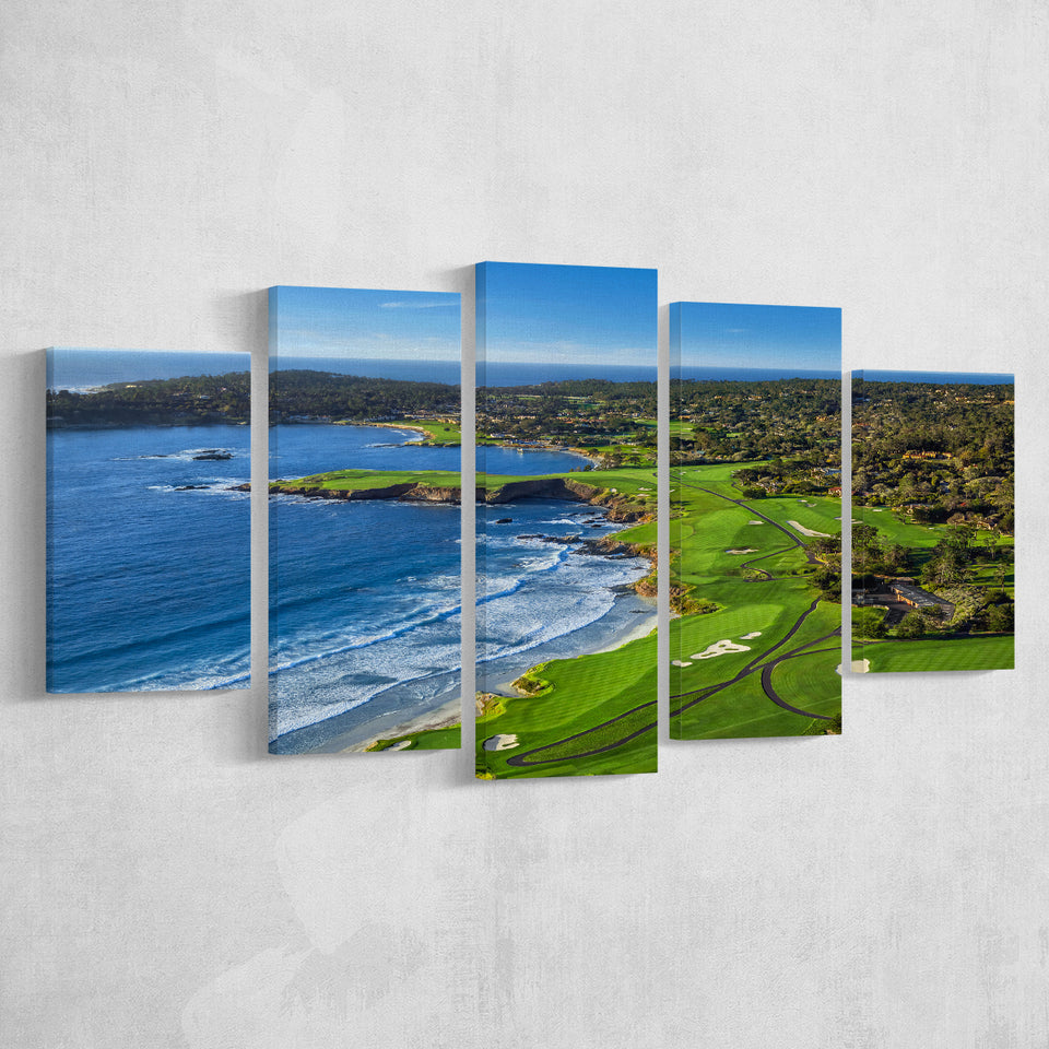 Pebble Beach Golf Links On A Clear Day Pebble Beach, California, Golf Art Print, 5 Panels Canvas Prints Wall Art Decor