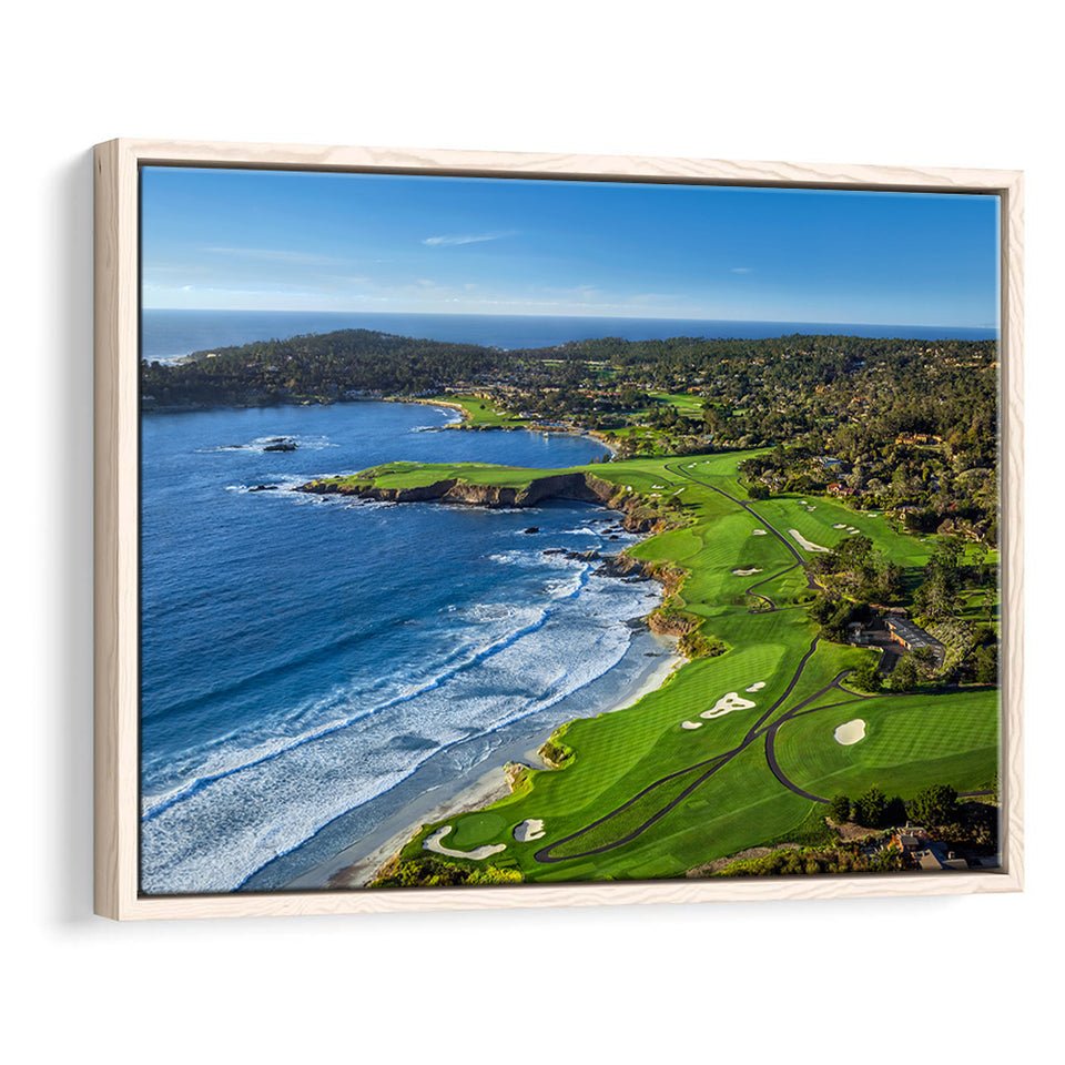 Pebble Beach Golf Links On A Clear Day Pebble Beach, California, Framed Canvas Prints Wall Art Decor, Floating Frame