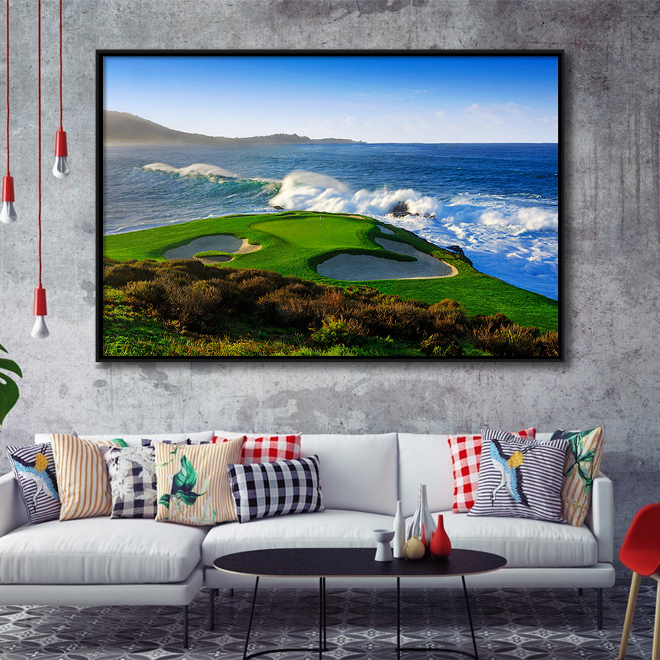 Pebble Beach Golf Links 07, Massive Monday Aerial At Califorlia, Framed Canvas Prints Wall Art Decor, Floating Frame