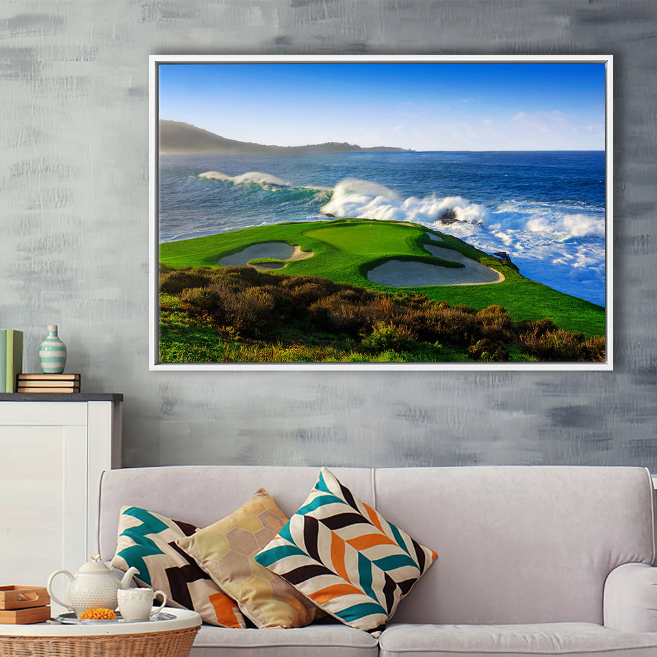 Pebble Beach Golf Links 07, Massive Monday Aerial At Califorlia, Framed Canvas Prints Wall Art Decor, Floating Frame
