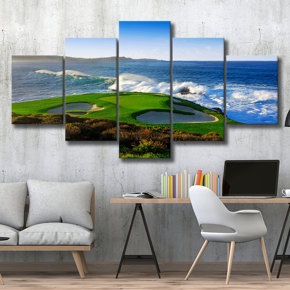 Pebble Beach Golf Links 07, Massive Monday Aerial At Califorlia, Golf Art Print, 5 Panels Canvas Prints Wall Art Decor
