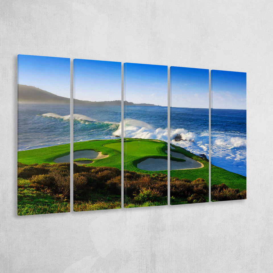 Pebble Beach Golf Links 07, Massive Monday Aerial At Califorlia, 5 Panels Extra Large Canvas Prints Wall Art Decor