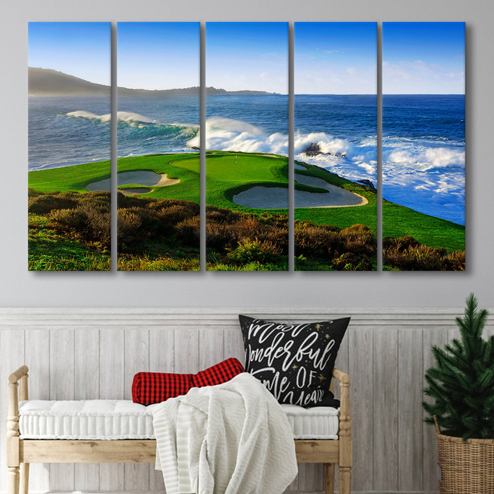 Pebble Beach Golf Links 07, Massive Monday Aerial At Califorlia, 5 Panels Extra Large Canvas Prints Wall Art Decor