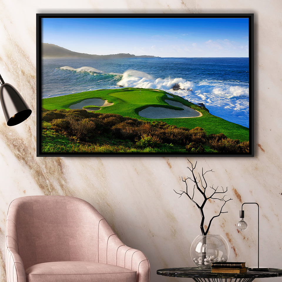 Pebble Beach Golf Links 07, Massive Monday Aerial At Califorlia, Framed Canvas Prints Wall Art Decor, Floating Frame