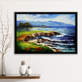 Pebble Beach Golf Links Aerial Art Painting V1, Framed Canvas Prints Wall Art Decor, Floating Frame