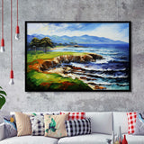 Pebble Beach Golf Links Aerial Art Painting V1 Framed Art Prints Wall Decor, Framed Painting Art
