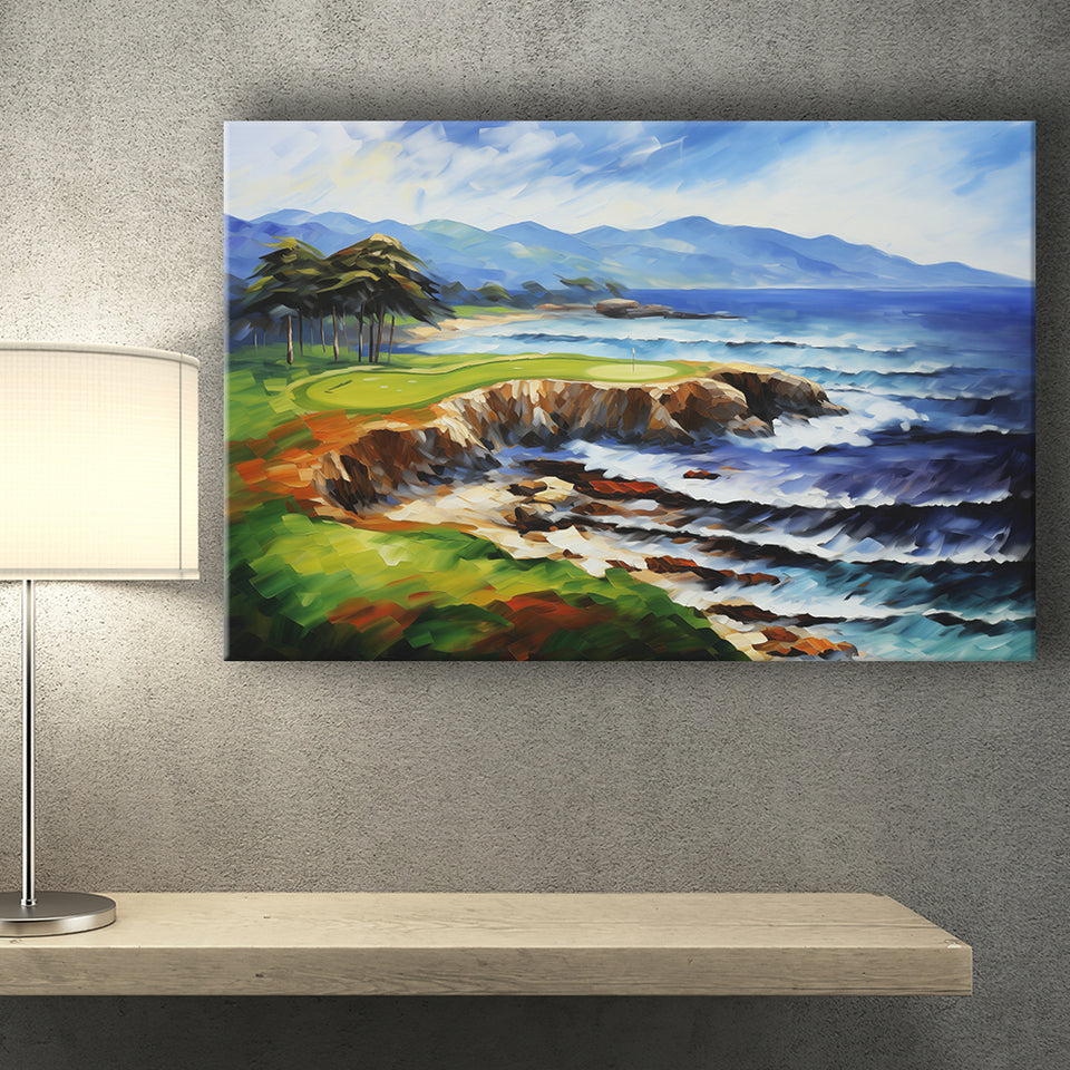 Pebble Beach Golf Links Aerial Art Painting V1 Canvas Prints Wall Art, Painting Art Home Decor