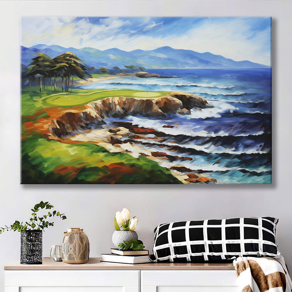 Pebble Beach Golf Links Aerial Art Painting V1 Canvas Prints Wall Art, Painting Art Home Decor