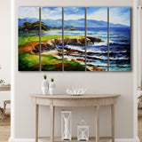Pebble Beach Golf Links Aerial Art Painting V1,5 Panel Extra Large Canvas Prints Wall Art Decor