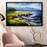 Pebble Beach Golf Links Aerial Art Painting V1, Framed Canvas Prints Wall Art Decor, Floating Frame