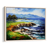 Pebble Beach Golf Links Aerial Art Painting V1, Framed Canvas Prints Wall Art Decor, Floating Frame