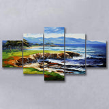 Pebble Beach Golf Links Aerial Art Painting V1 Mixed 5 Panel Large Canvas Prints Wall Art Decor