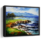Pebble Beach Golf Links Aerial Art Painting V1, Framed Canvas Prints Wall Art Decor, Floating Frame