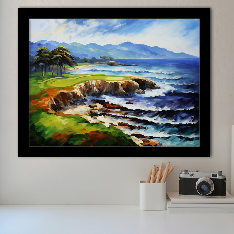 Pebble Beach Golf Links Aerial Art Painting V1 Framed Art Prints Wall Decor, Framed Painting Art