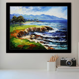 Pebble Beach Golf Links Aerial Art Painting V1 Framed Art Prints Wall Decor, Framed Painting Art
