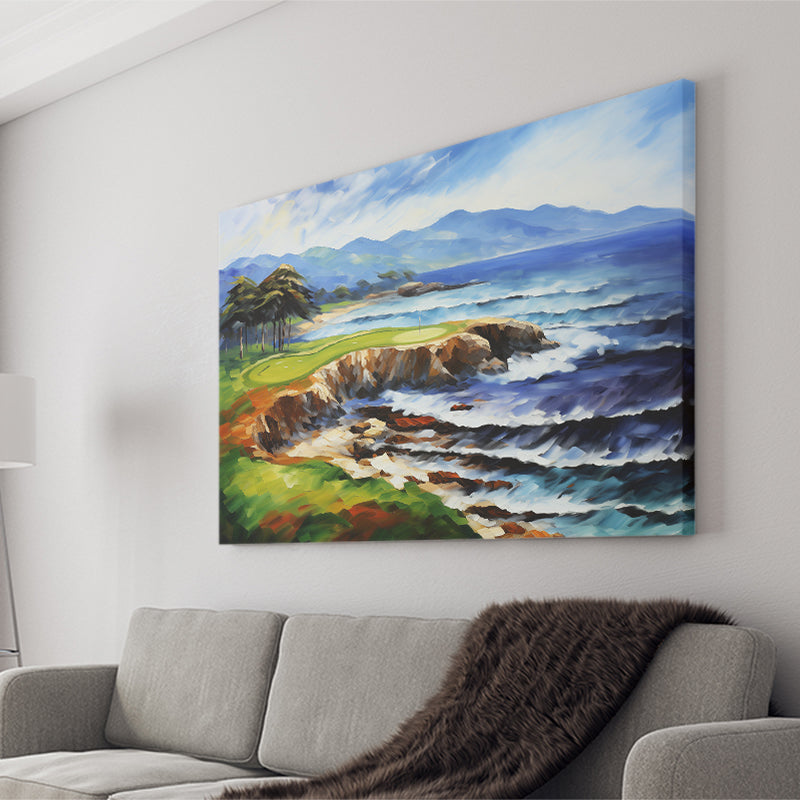 Pebble Beach Golf Links Aerial Art Painting V1 Canvas Prints Wall Art, Painting Art Home Decor