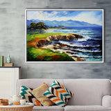 Pebble Beach Golf Links Aerial Art Painting V1, Framed Canvas Prints Wall Art Decor, Floating Frame
