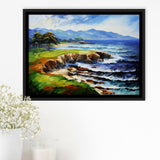 Pebble Beach Golf Links Aerial Art Painting V1, Framed Canvas Prints Wall Art Decor, Floating Frame