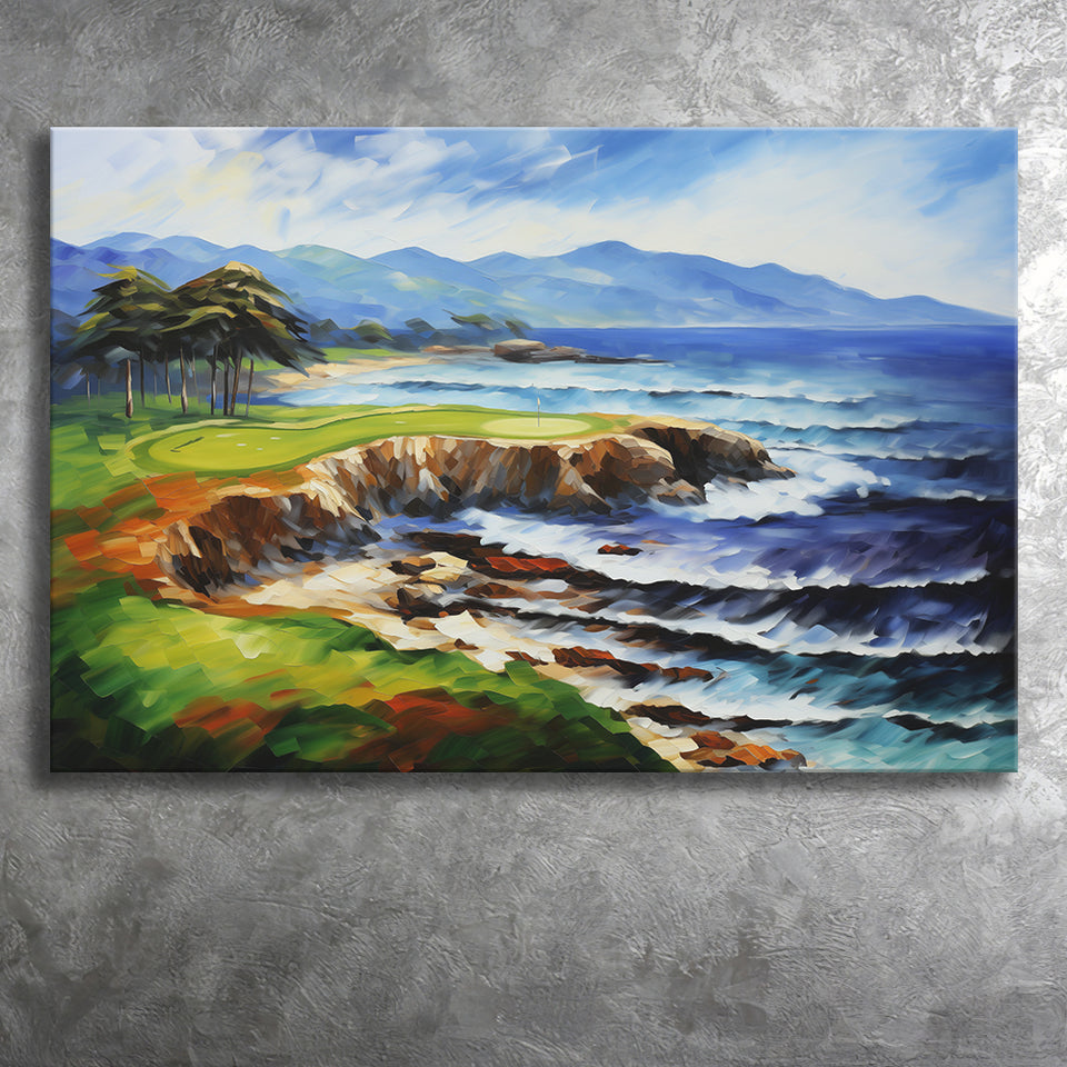Pebble Beach Golf Links Aerial Art Painting V1 Canvas Prints Wall Art, Painting Art Home Decor