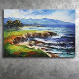 Pebble Beach Golf Links Aerial Art Painting V1 Canvas Prints Wall Art, Painting Art Home Decor
