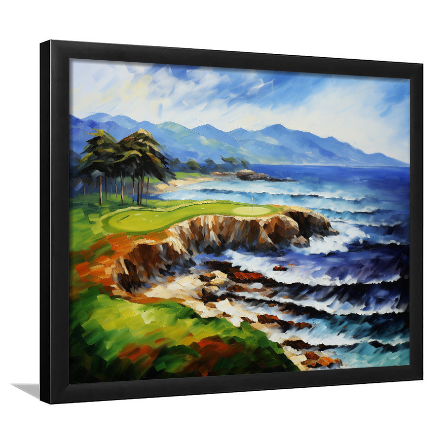 Pebble Beach Golf Links Aerial Art Painting V1 Framed Art Prints Wall Decor, Framed Painting Art