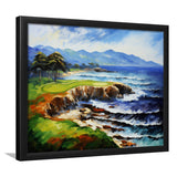 Pebble Beach Golf Links Aerial Art Painting V1 Framed Art Prints Wall Decor, Framed Painting Art