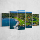 Pebble Beach Golf Links Aerial Hole 17 & 18, Pebble Beach, California, Golf Art Print, 5 Panels Canvas Prints Wall Art Decor